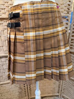 No Boundaries Brown, Yellow & White Plaid Pleated Mini Skirt